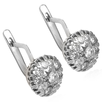 Russian Style Diamond Earrings 14k White Gold