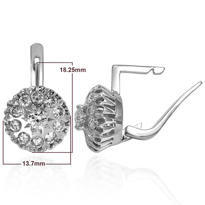 Russian Style Diamond Earrings 14k White Gold