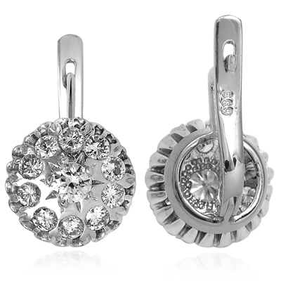 Russian Style Diamond Earrings 14k White Gold