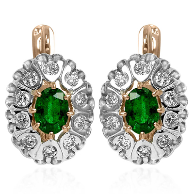 Russian antique Style Diamond emerald Earring 585