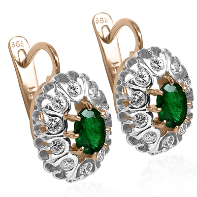 Russian antique Style Diamond emerald Earring 585