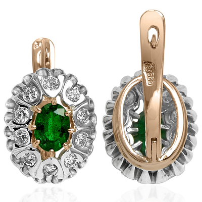 Russian antique Style Diamond emerald Earring 585