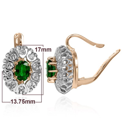 Russian antique Style Diamond emerald Earring 585