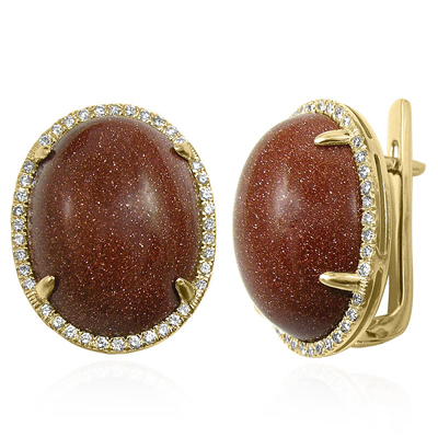 14k Gold Pave Setting Diamond Gold Stone Earrings