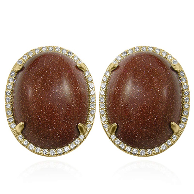 14k Gold Pave Setting Diamond Gold Stone Earrings