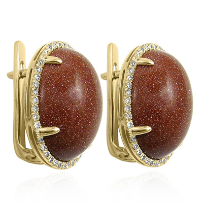 14k Gold Pave Setting Diamond Gold Stone Earrings