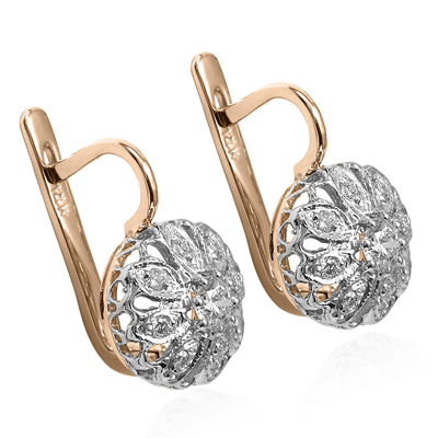 Russian style flower diamond Earrings 14K gold 585