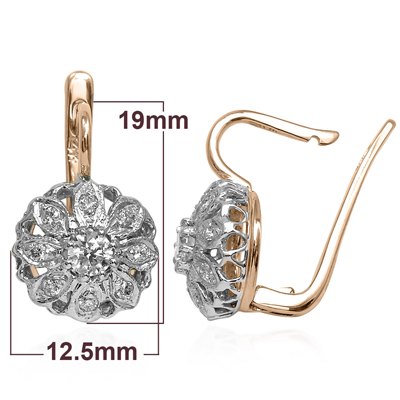 Russian style flower diamond Earrings 14K gold 585