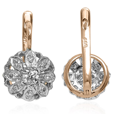 Russian style flower diamond Earrings 14K gold 585