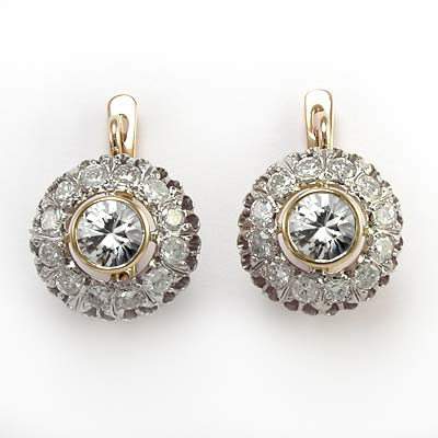 Russian Style Diamond & Sapphire Earrings 585