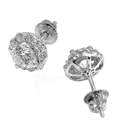 Genuine Diamond  Stud Earrings in 14k Gold