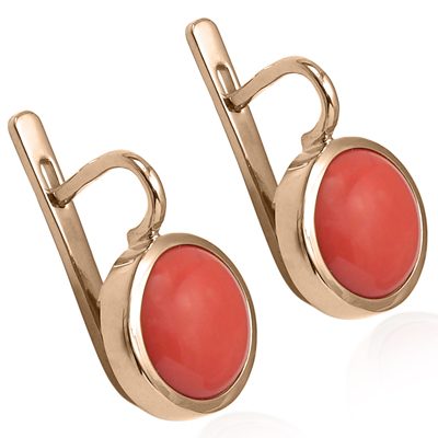 14k Solid Gold Coral Russian Style Earrings