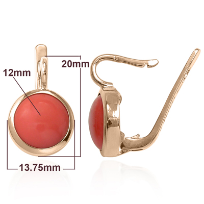 14k Solid Gold Coral Russian Style Earrings