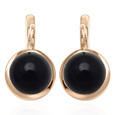 14k Solid Gold Black Onyx Russian Style Earrings