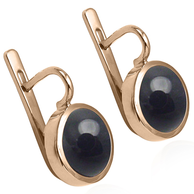 14k Solid Gold Black Onyx Russian Style Earrings
