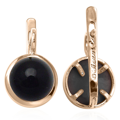 14k Solid Gold Black Onyx Russian Style Earrings