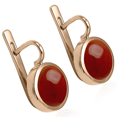14k Solid Gold Carnelian Russian Style Earrings