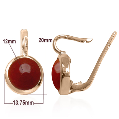 14k Solid Gold Carnelian Russian Style Earrings