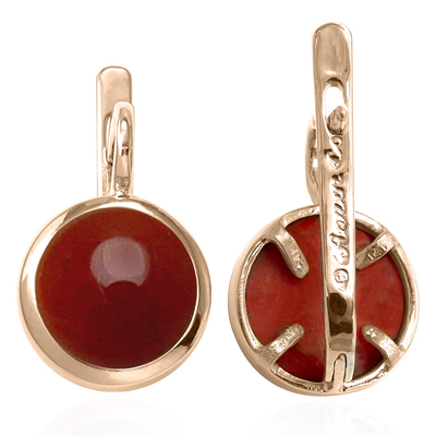 14k Solid Gold Carnelian Russian Style Earrings