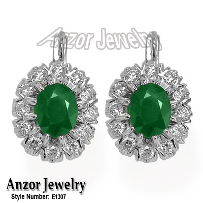 Russian style Emerald & Diamond Earrings 14K