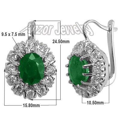 Russian style Emerald & Diamond Earrings 14K