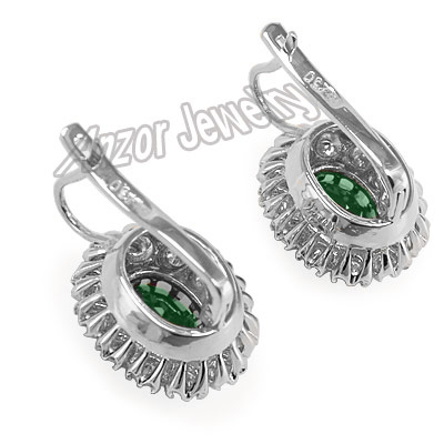 Russian style Emerald & Diamond Earrings 14K