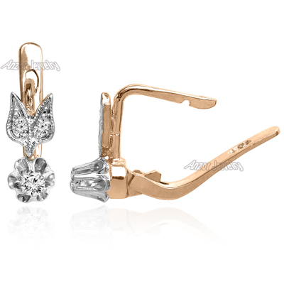 Russian Style small Diamond Earrings 14k 585