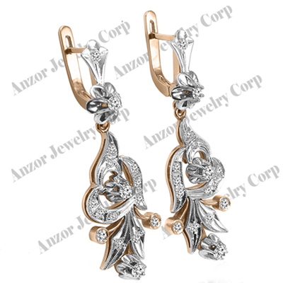 Russian Style Diamond Chandelier Earrings  14k