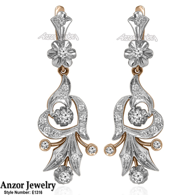 Russian Style Diamond Earrings in 14k 585