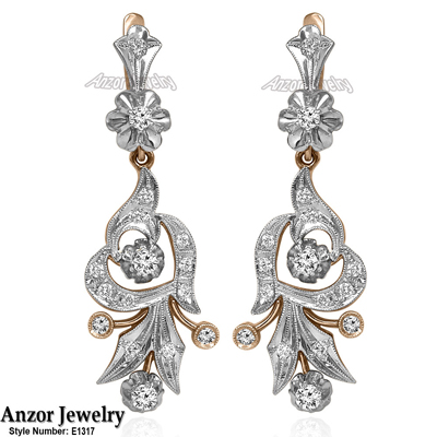 Russian Style Diamond Earrings in 14k 585