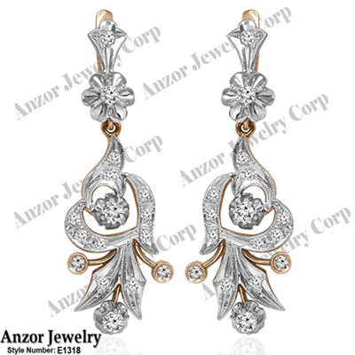 Russian Style Diamond hanging Earrings 18k