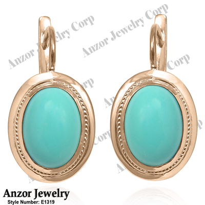 14k Solid Gold Turquoise Russian Style Earrings