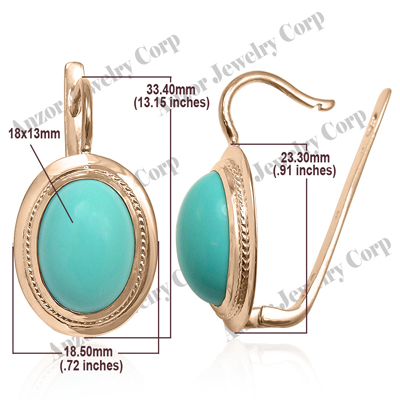 14k Solid Gold Turquoise Russian Style Earrings