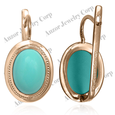 14k Solid Gold Turquoise Russian Style Earrings