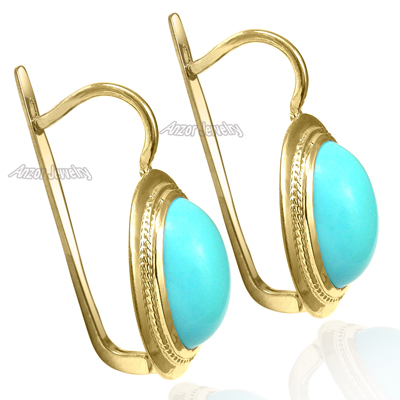 14k Solid Gold Turquoise Russian Style Earrings