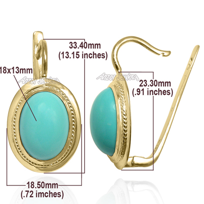 14k Solid Gold Turquoise Russian Style Earrings