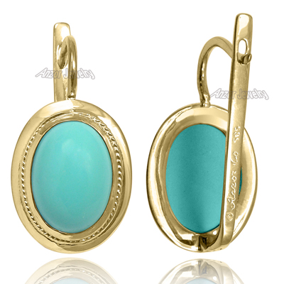 14k Solid Gold Turquoise Russian Style Earrings