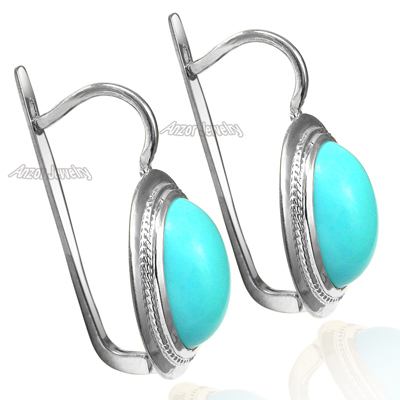 14k Solid Gold Turquoise Russian Style Earrings