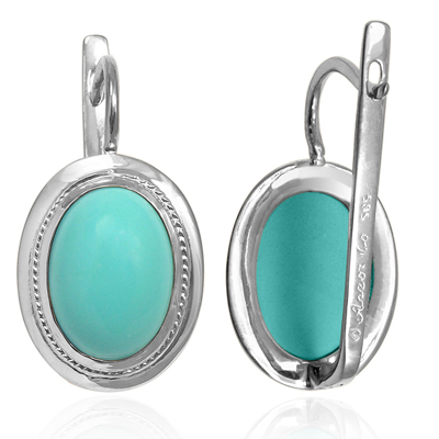 14k Solid Gold Turquoise Russian Style Earrings