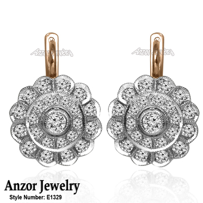 14k Rose Gold Diamond Russian style earrining