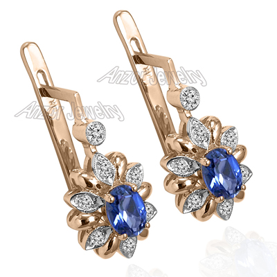 Russian Style Diamond Sapphire Earrings 585 F SI1