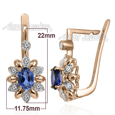Russian Style Diamond Sapphire Earrings 585 F SI1