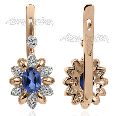 Russian Style Diamond Sapphire Earrings 585 F SI1