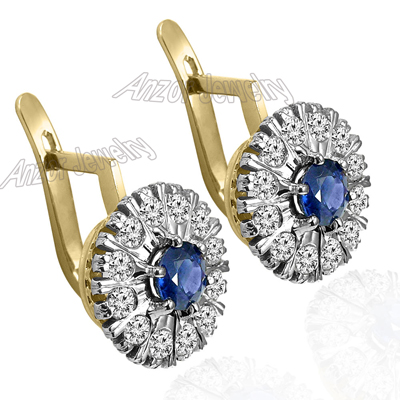Russian Style Sapphire & Diamond Earrings 585