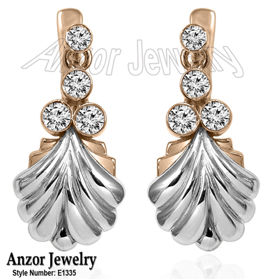 14k Gold Diamond Russian Style Earrings