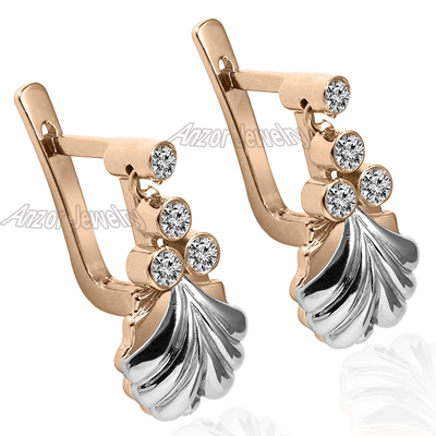 14k Gold Diamond Russian Style Earrings