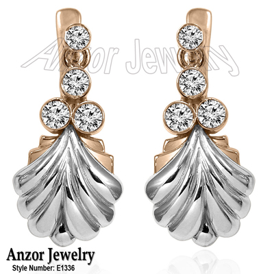 14k Gold Diamond Russian Style Earrings