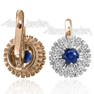 Russian Jewelry Sapphire & Diamond Earrings 585