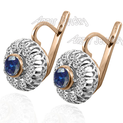 Russian Style Diamond & Sapphire Earrings 585