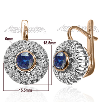 Russian Style Diamond & Sapphire Earrings 585